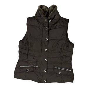 Eddie Bauer Goose Down 700 Fill Vest Women’s Large Brown Zip Snap Fur